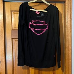 Harley-Davidson Black and Pink Graphic Top